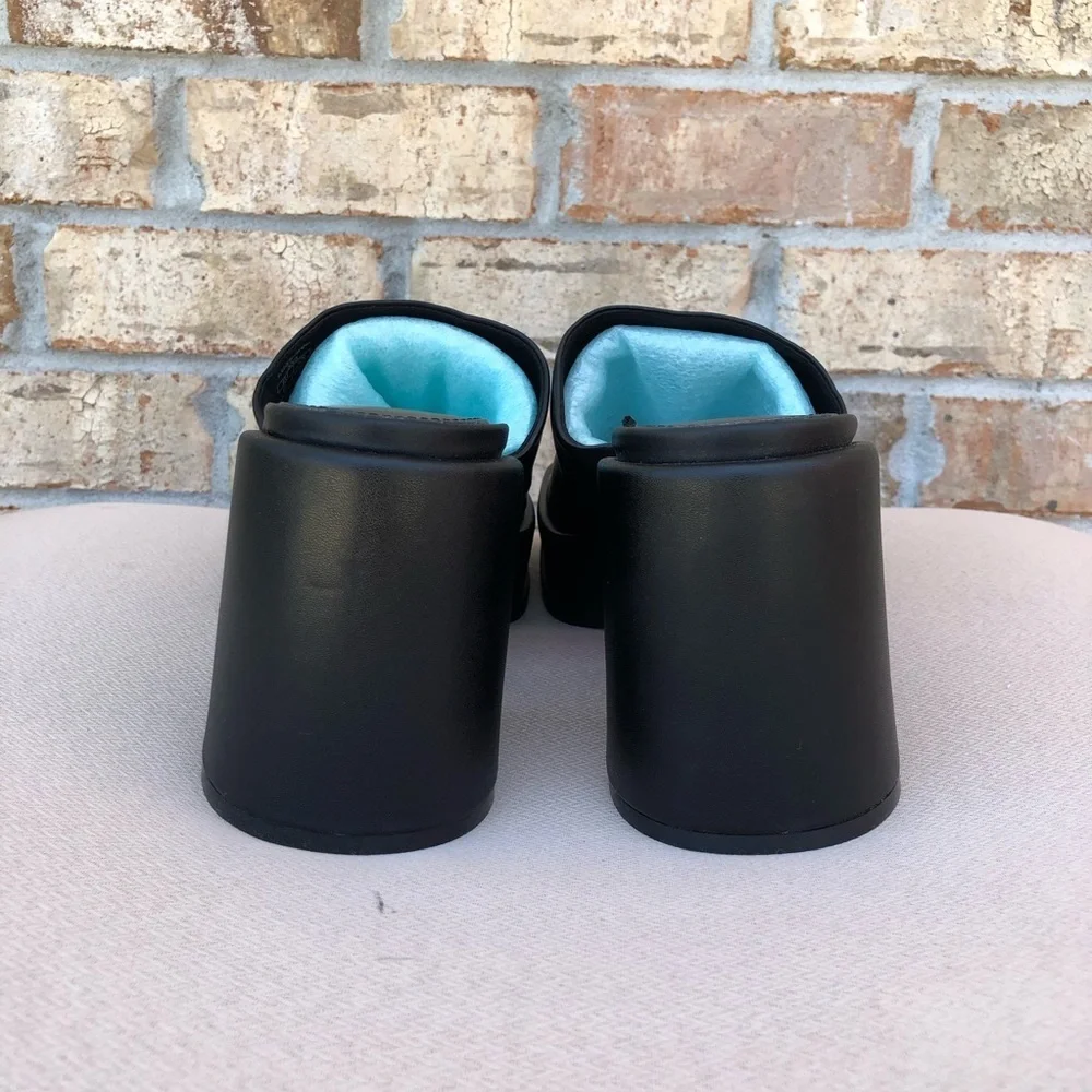 Zara Black Leather Chunky Heel Squared Toe Versatile Slip On Platform Shoes‎ 42